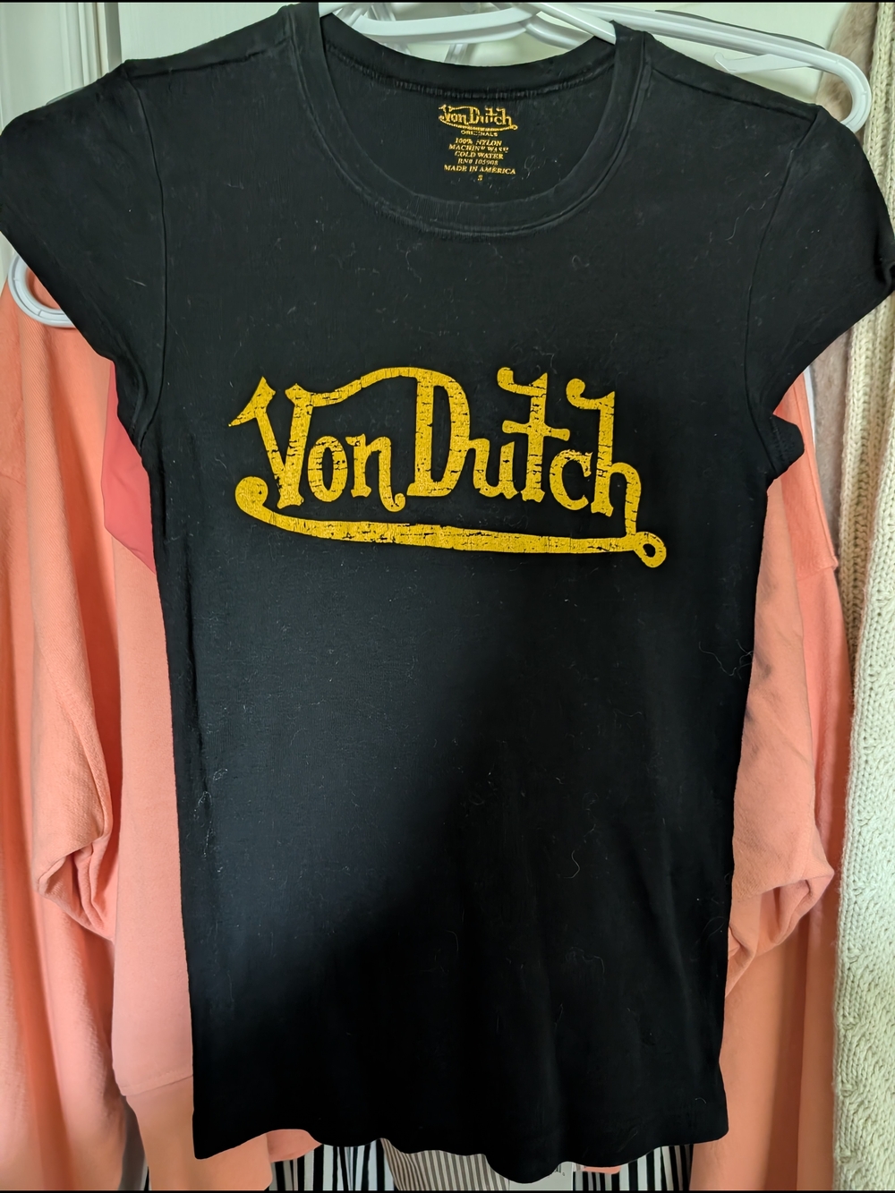 Von Dutch Black Tee with Distressed Yellow Logo